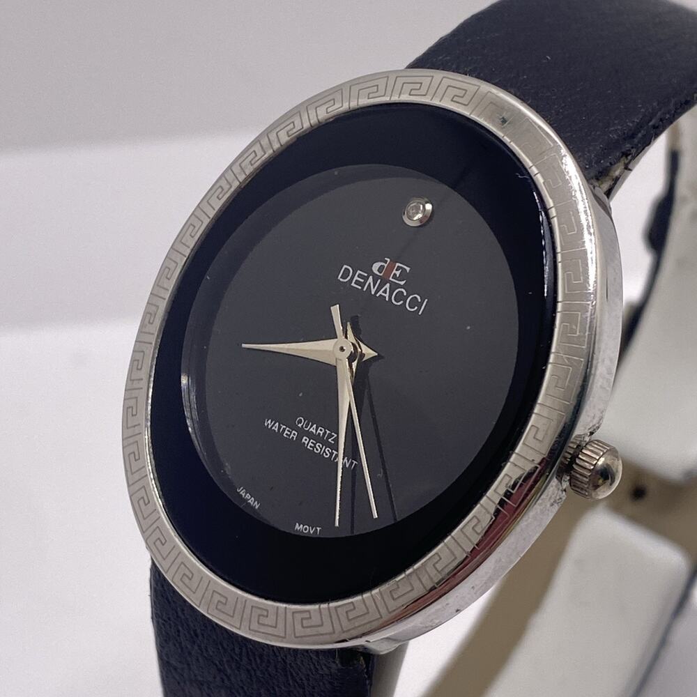 Denacci Womens Vintage Quartz Black Leather Watch Works New Battery